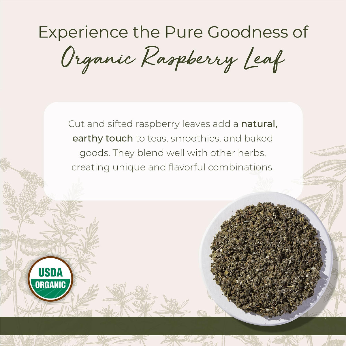 Starwest Botanicals raspberry leaf tea cup brew with warm aroma