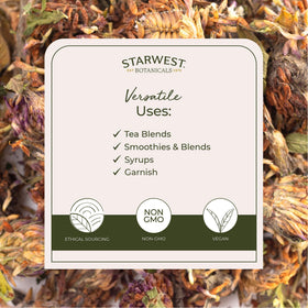 Close-up of Starwest Botanicals red clover petals showing rich color for culinary use