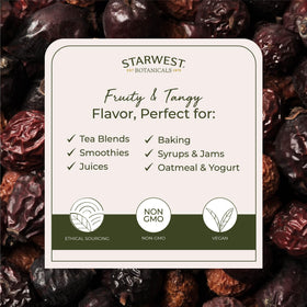 Starwest Botanicals Rosehips dried herb for tea infusion with floral aroma.