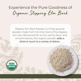 Starwest Botanicals slippery elm powder with measuring spoon for precise dosing.