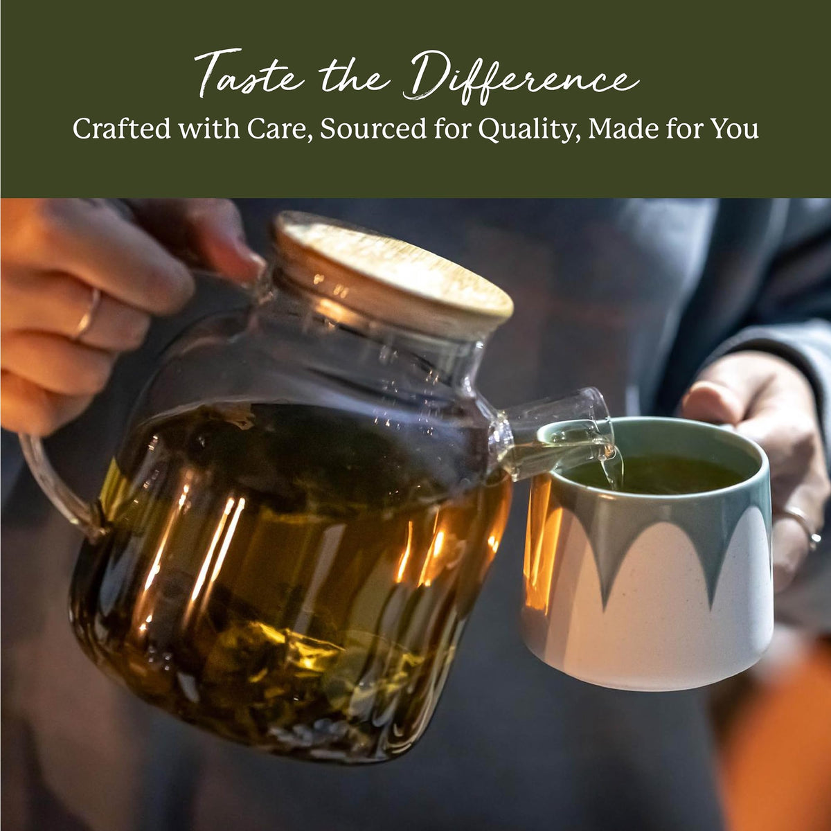 Starwest Botanicals Gunpowder Green Tea being poured into a cup for brewing