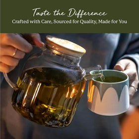 Starwest Botanicals Gunpowder Green Tea being poured into a cup for brewing
