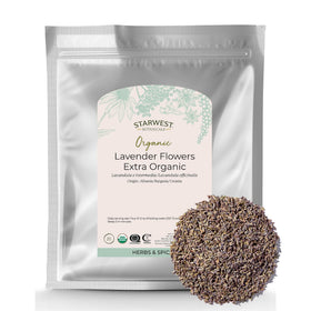 Starwest Dried Lavender Flowers in a 1 lb bulk bag for culinary and craft use.
