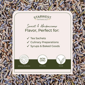 Starwest organic lavender flowers ideal for crafts, potpourri, or body care projects.