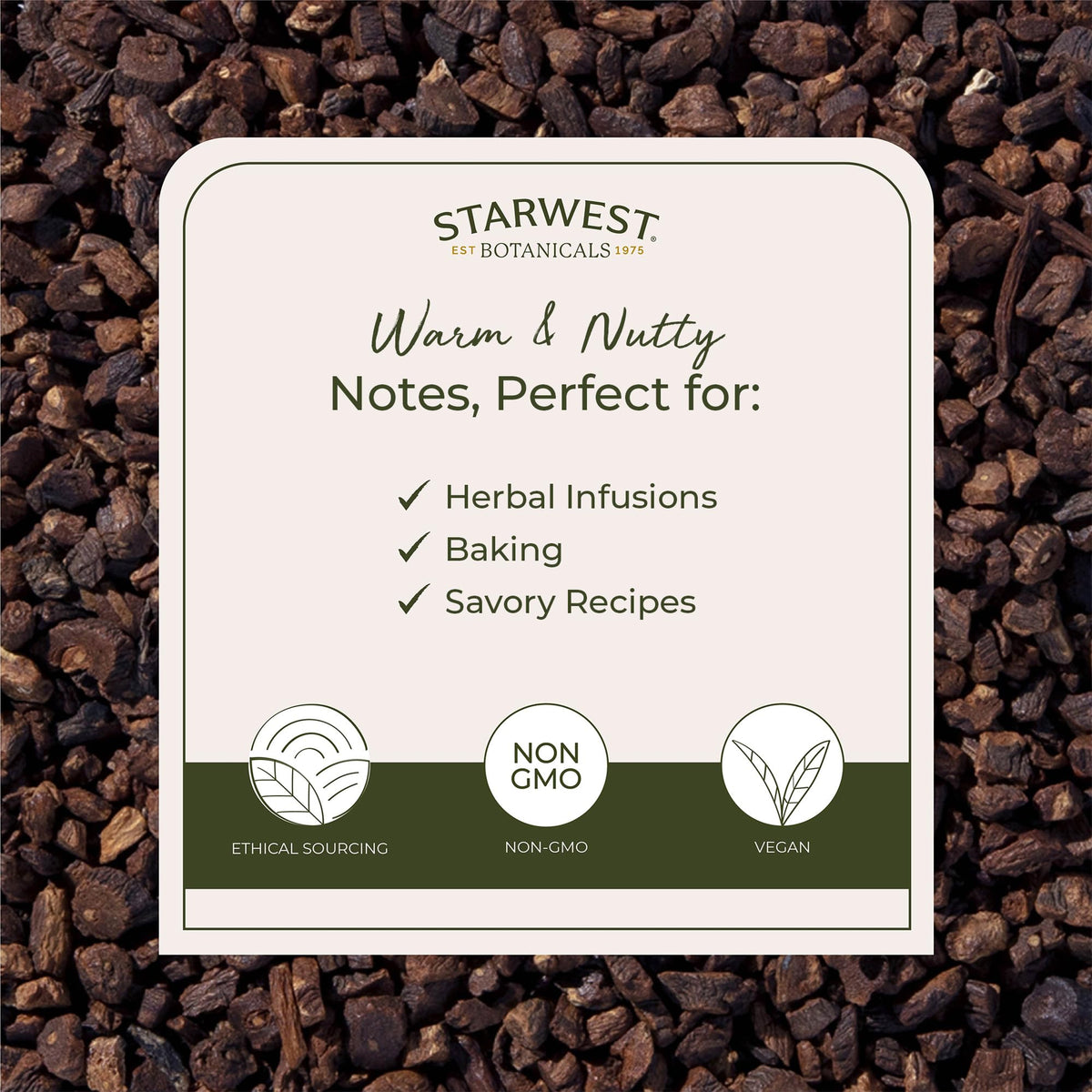 Starwest Botanicals roasted dandelion root brewed tea showcasing toasty flavor and caffeine-free comfort.