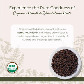 Starwest Botanicals roasted dandelion root loose leaf ready to infuse rich, nutty notes.