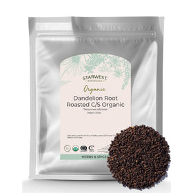 Starwest Botanicals roasted dandelion root tea bag with warm aroma ideal for a soothing cup.