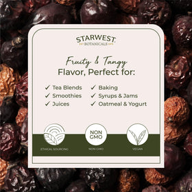 Cut and sifted rosehips provide consistent texture in blends.