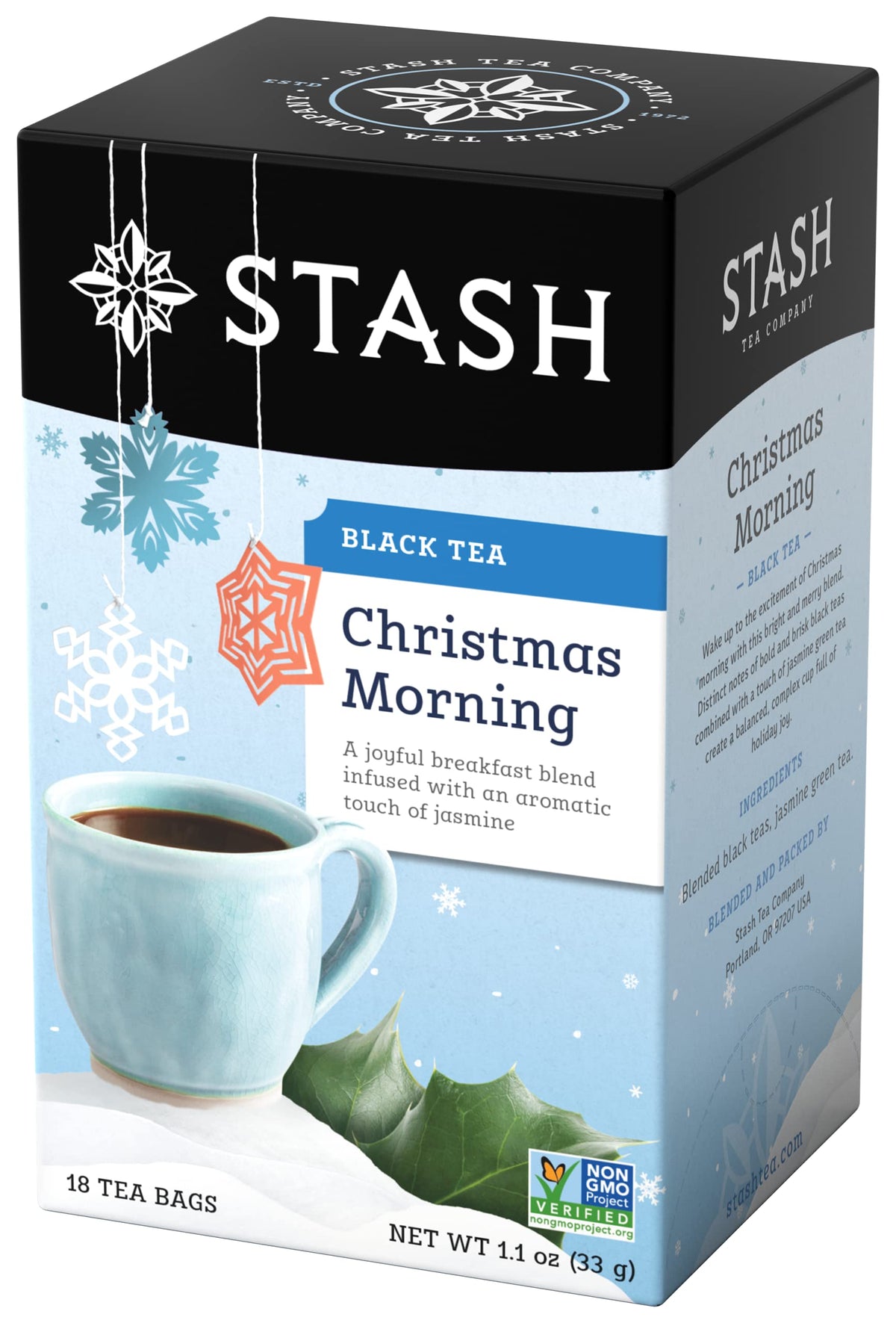 Stash Christmas Morning Black Tea teabags arranged for use