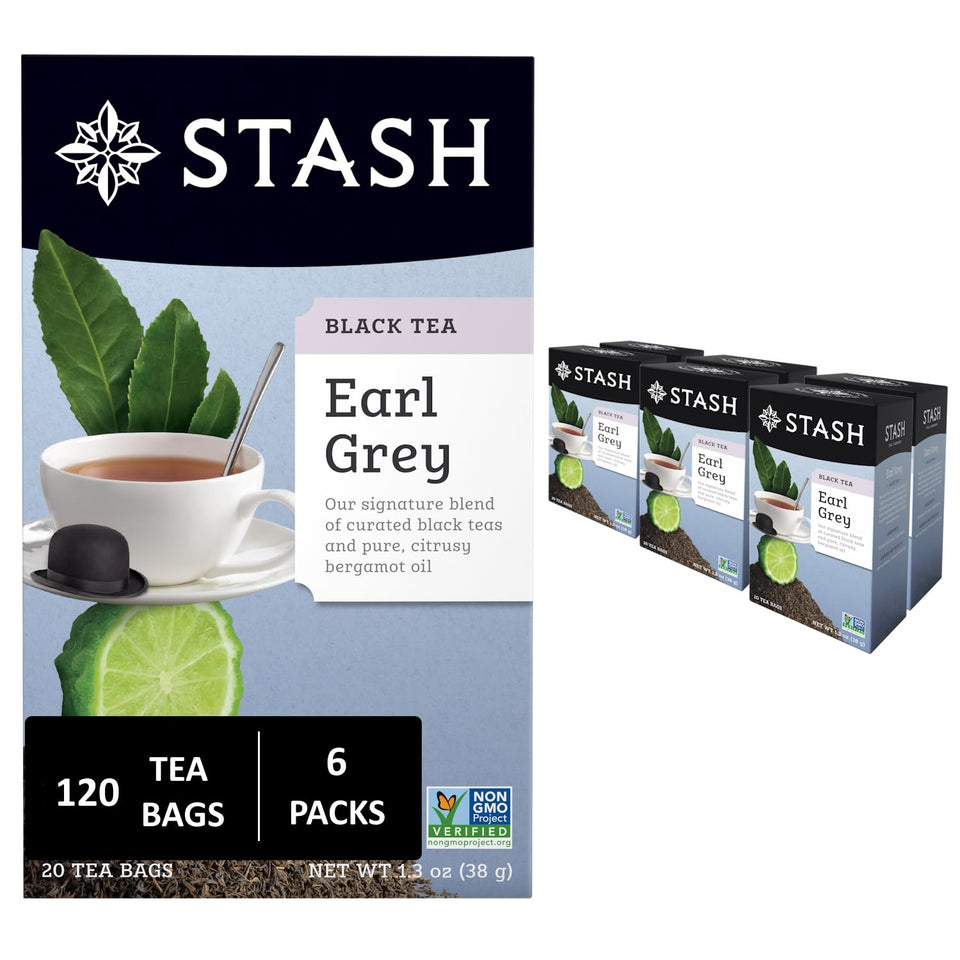 Stash Earl Grey tea boxes packaging showing premium supply for daily ritual