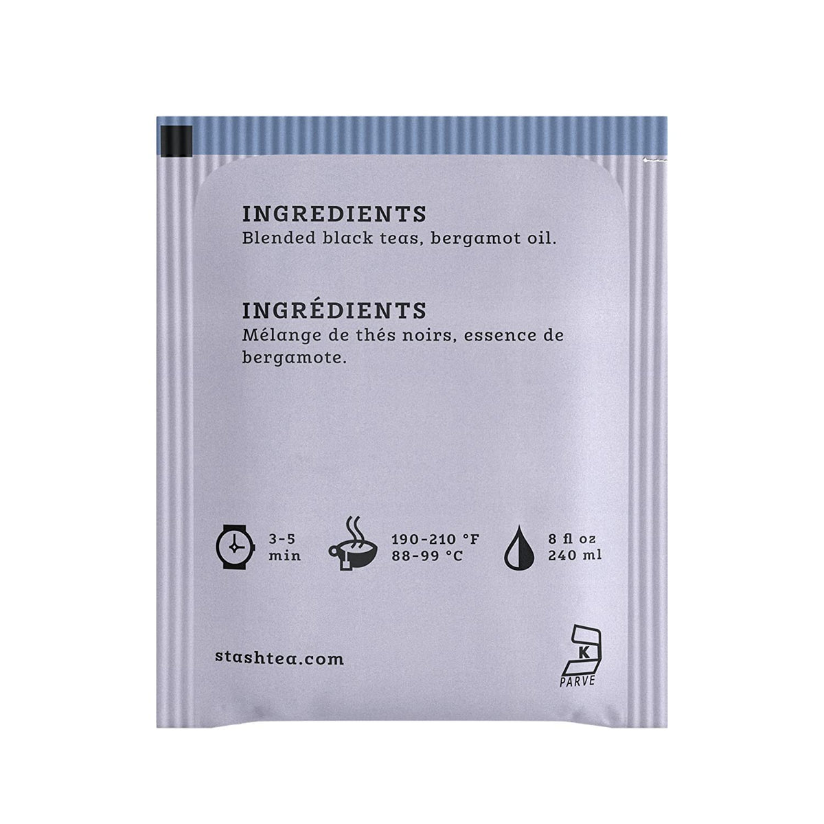 Stash Earl Grey sealed packet highlights single-bag convenience.
