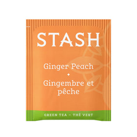 Stash Ginger Peach Green Tea box back reveals nutrition panel and quality cues.