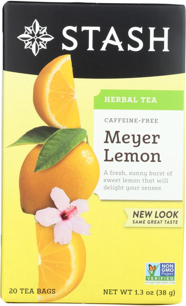 Stash Meyer Lemon Herbal Tea box showing a 20-count package for a citrusy afternoon break
