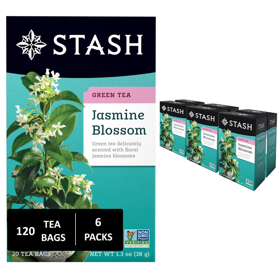 Stash Jasmine Blossom Green Tea box showing premium packaging for freshness