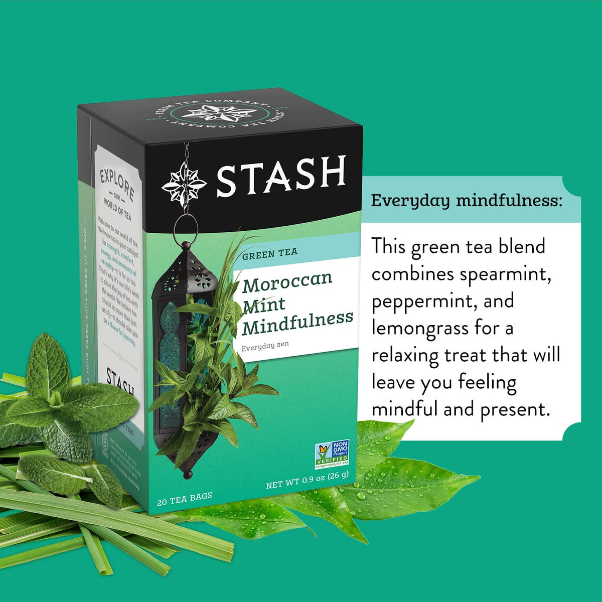 Steeping cup of Stash Moroccan Mint releases inviting scents