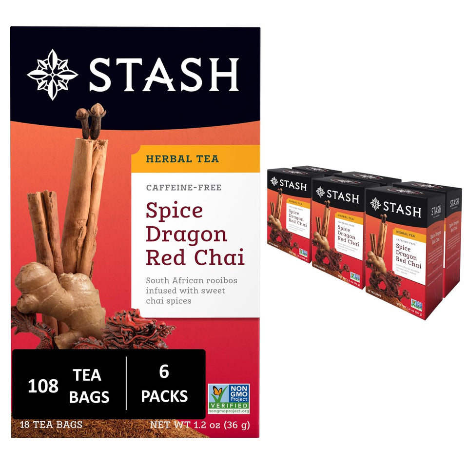 Stash Spice Dragon Red Chai tea bags ready to brew a caffeine-free moment