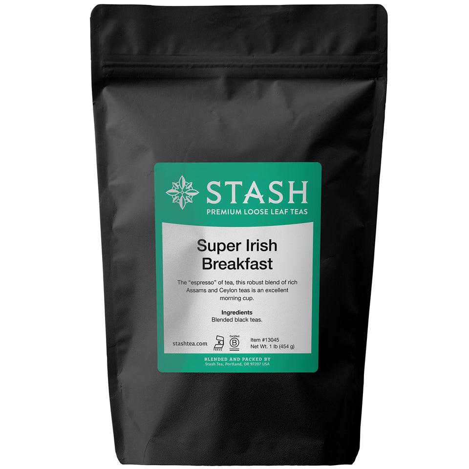 Stash Super Irish Breakfast loose leaf tea 16oz, bold morning flavor.