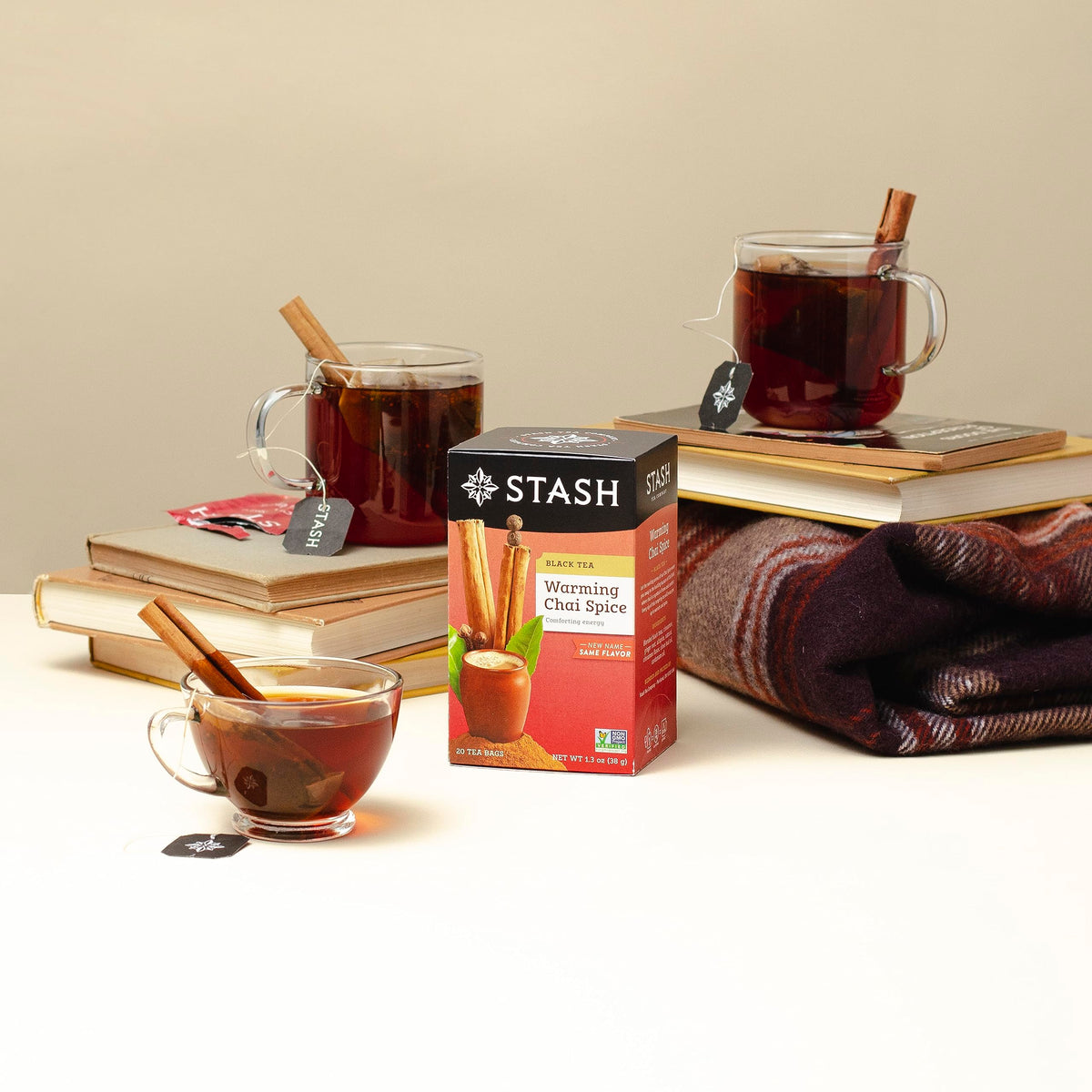 Stash Tea brand logo with Chai Spice conveys trusted, ethical sourcing.