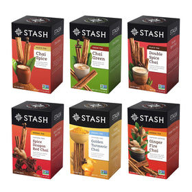 Stash Tea chai variety pack boxes ready for bold flavor at home