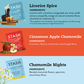 Stash Tea Chamomile box ideal for winding down at night