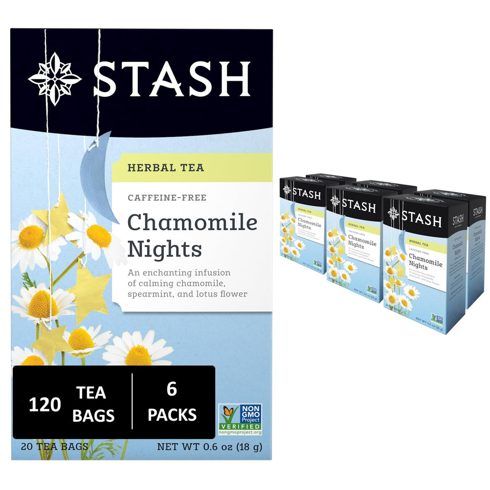 Stash Chamomile Nights tea cup steeping for a soothing evening ritual.