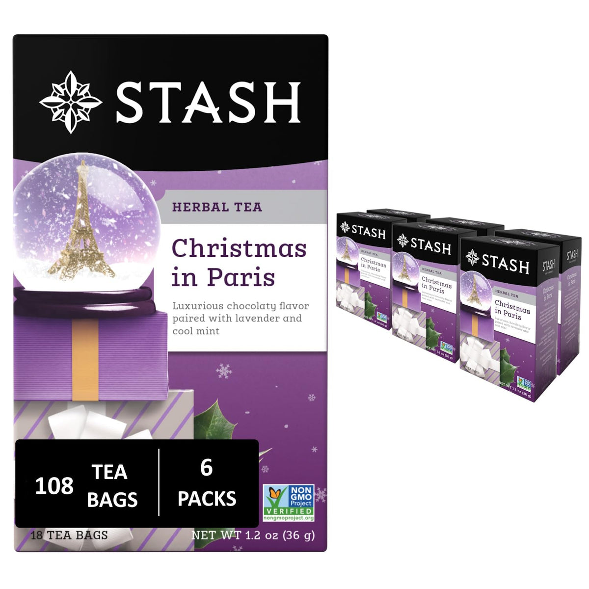 Stash Tea Christmas in Paris pack shown for gifting and holiday sipping.