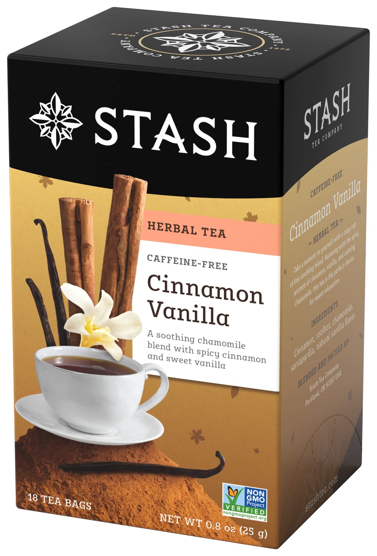 Stash Tea Cinnamon Vanilla cup steeping with inviting aroma.
