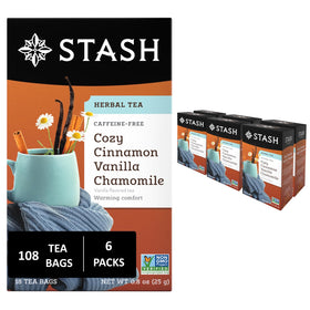Stash Tea Cozy Cinnamon Vanilla Tea box front inviting cozy evenings