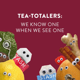 Stash Tea product pack shown on a kitchen counter.