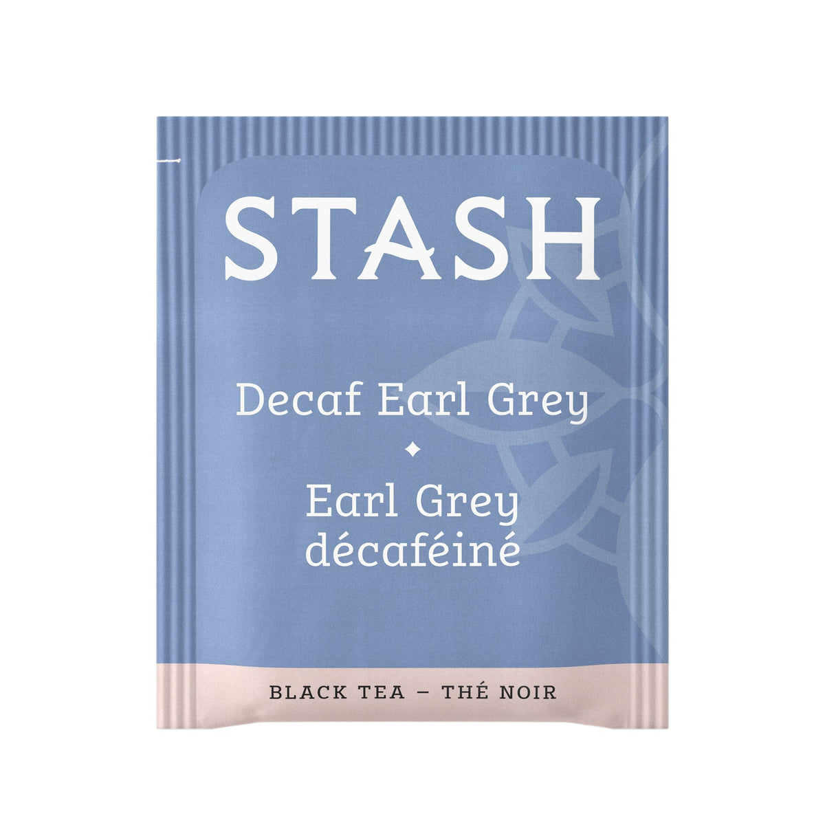 Close-up of Stash Decaf Earl Grey tea bags showing individual wrappers.