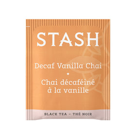 Stash Decaf Vanilla Chai packaging with foil wrappers preserves freshness and flavor