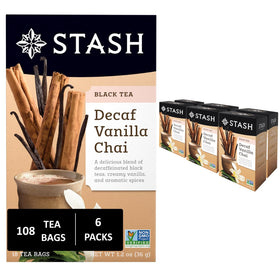 Stash Decaf Vanilla Chai tea bags show mellow vanilla notes for a comforting cup