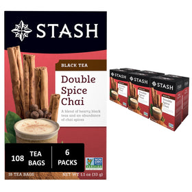 Stash Tea Double Spice Chai Black Tea box showcases bold spice blend for a rich morning cup.