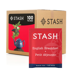 Stash English Breakfast tea bags in a box, bold morning wake-up.