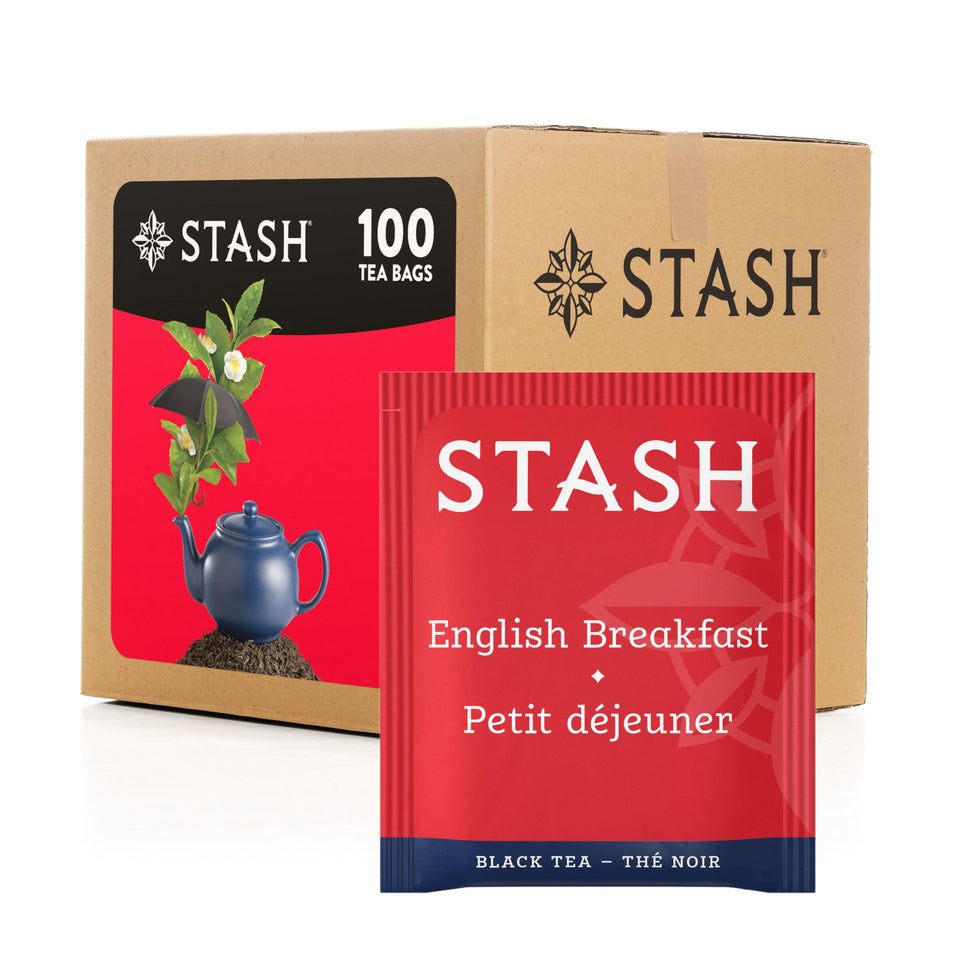 Stash English Breakfast tea bags in a box, bold morning wake-up.