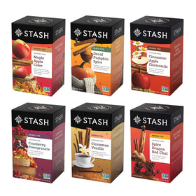 Stash Tea Fall for Autumn sampler front featuring Pumpkin Spice flavor for cozy mornings
