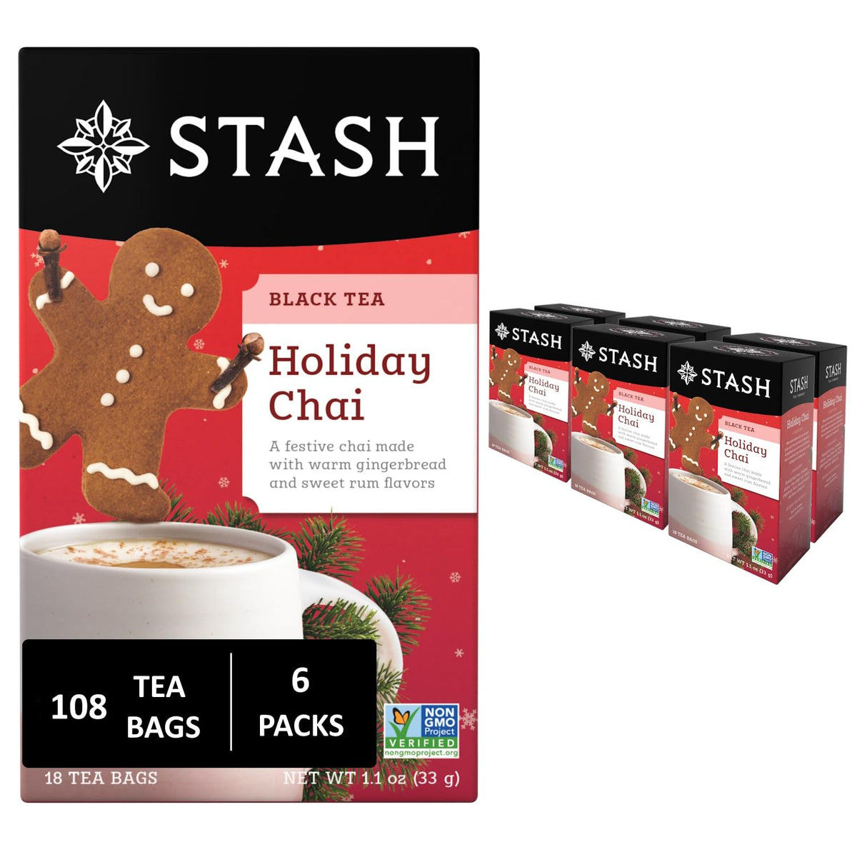 Stash Holiday Chai tea bags packaging, ideal for festive gifting.
