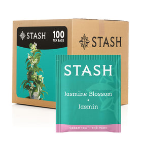 Stash Jasmine Blossom Green Tea bag releasing floral aroma for a calming sip