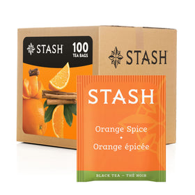 Stash Tea Orange Spice Black Tea box with 100 bags for convenient brewing