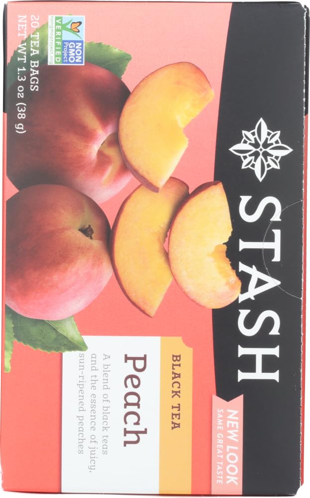 Stash Tea Peach Tea prepared cup showcases bright aroma for refreshing afternoons.