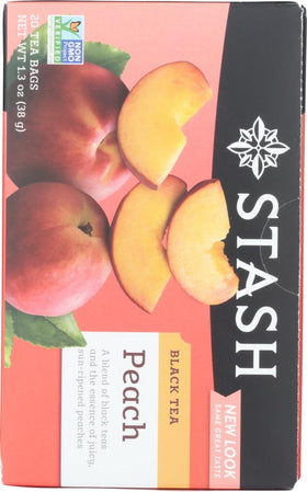 Stash Tea Peach Tea prepared cup showcases bright aroma for refreshing afternoons.