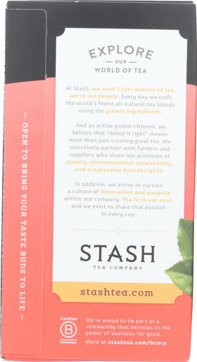 Stash Tea Peach Tea teabags in 20ct 2pk ready to brew a fruity cup.