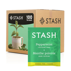 Stash Peppermint Tea bags in bulk offer caffeine-free refreshment ideal after meals.