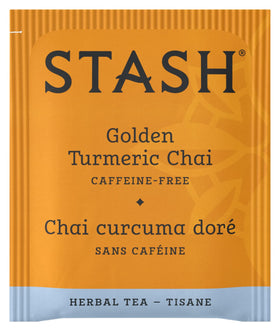 Stash Tea Turmeric Chai tea bags ready for gentle brew