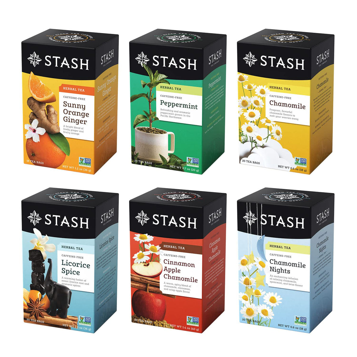 Stash Tea six-flavor variety pack box for relaxing evenings