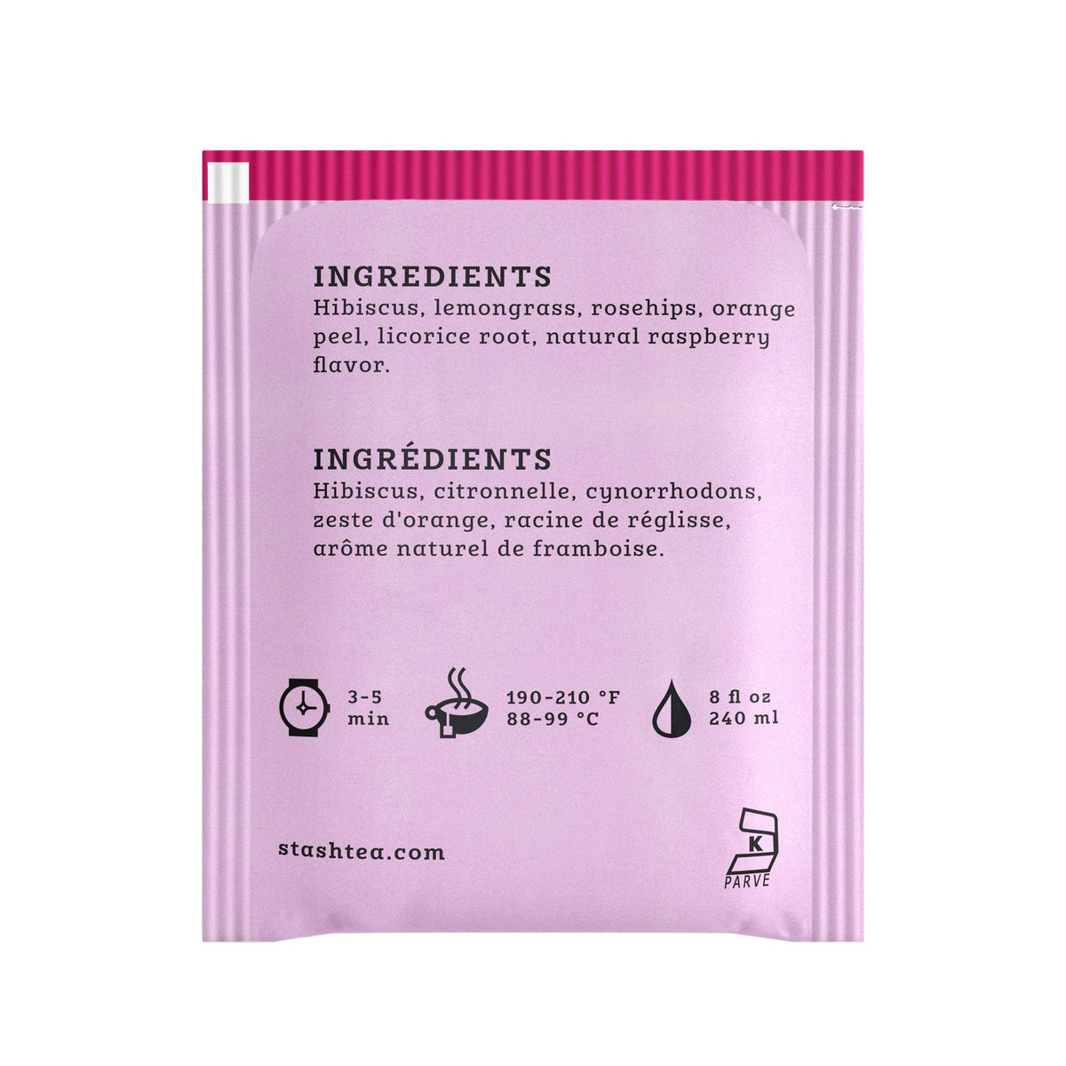 Stash Tea Wild Raspberry Hibiscus triple-pack packaging for easy stocking
