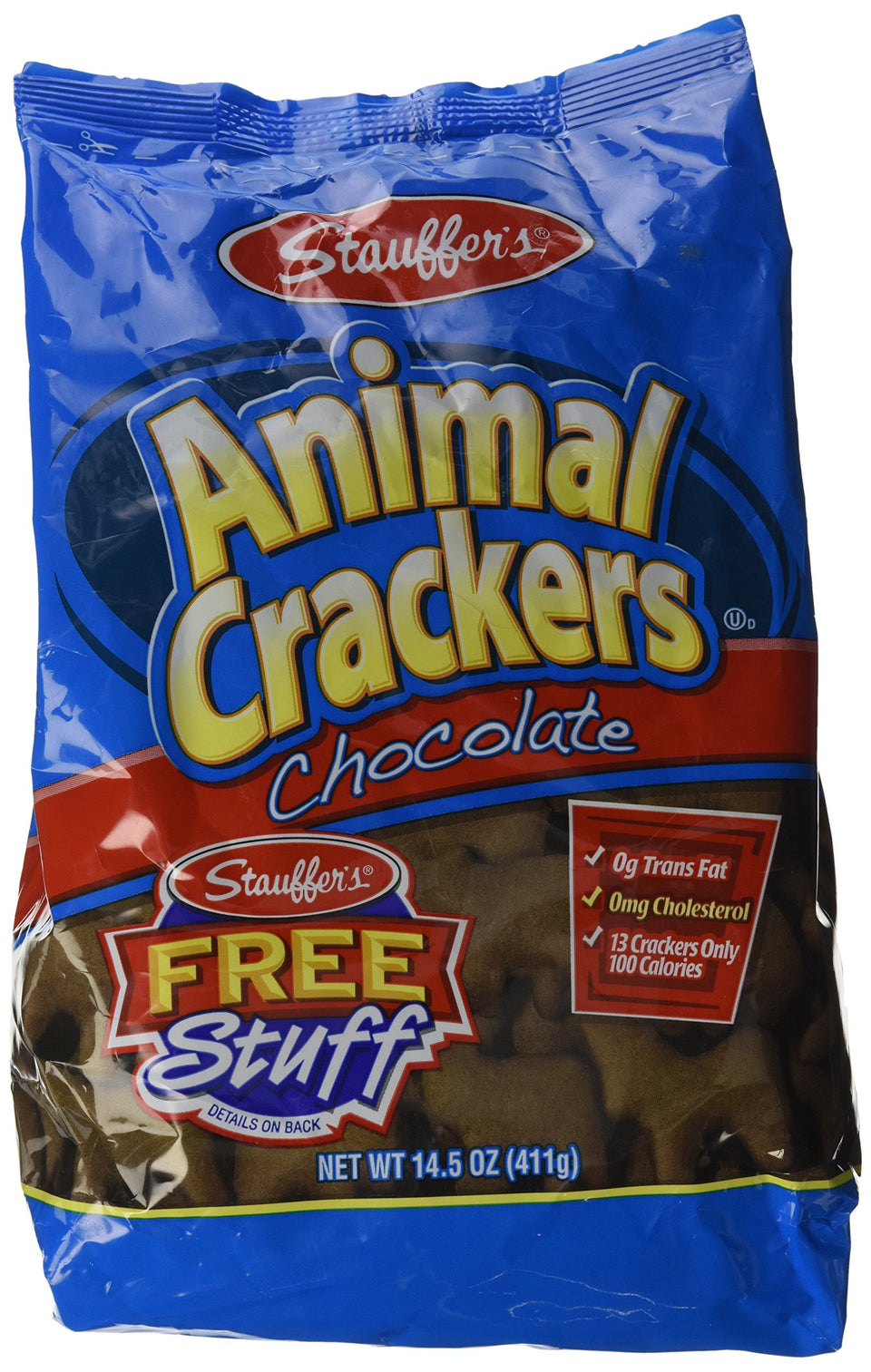 Stauffer's Animal Crackers Chocolate 14-oz: a tasty, crunchy snack ideal for kids' lunches and dunking.