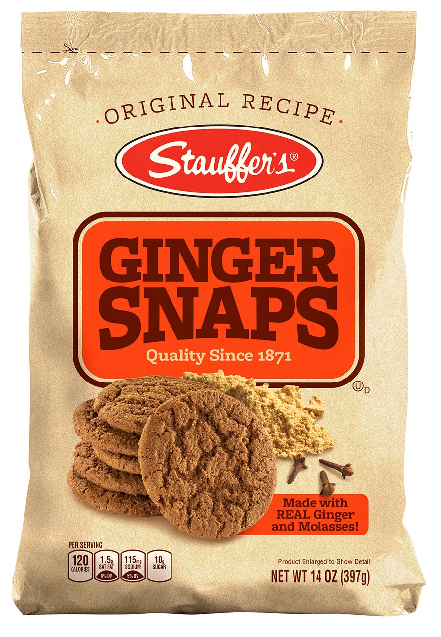 Stauffer's Ginger Snaps bag with resealable closure keeps cookies fresh and convenient for sharing