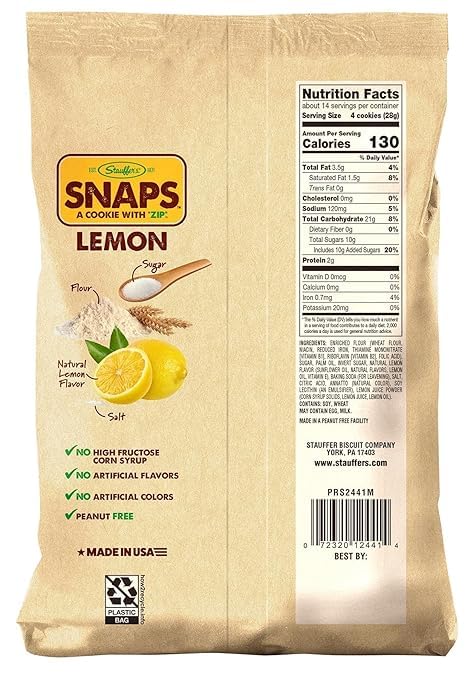 Stauffer's Lemon Snaps crisp-texture close-up highlights a snack-ready bite.