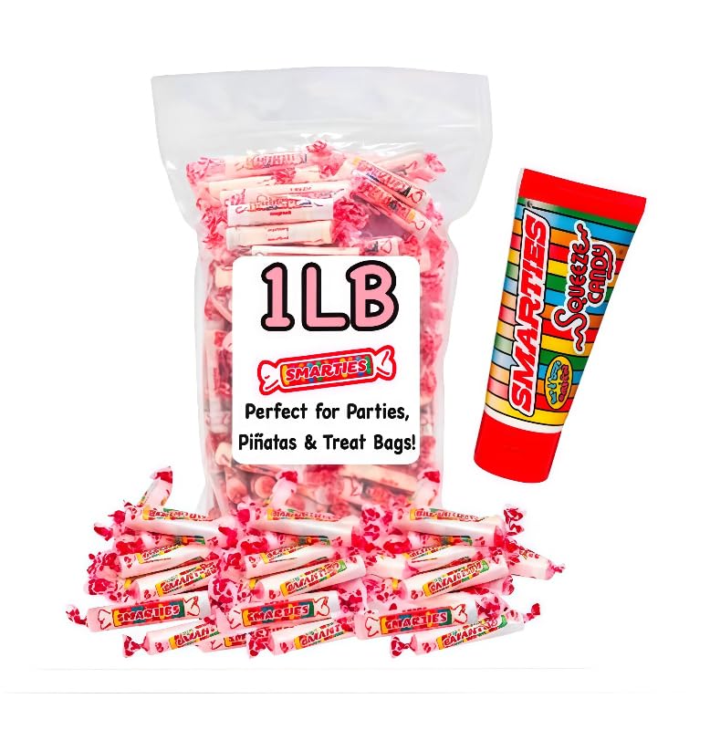 STAW Smarties original multicolor rolls in bulk bag for sharing at parties.